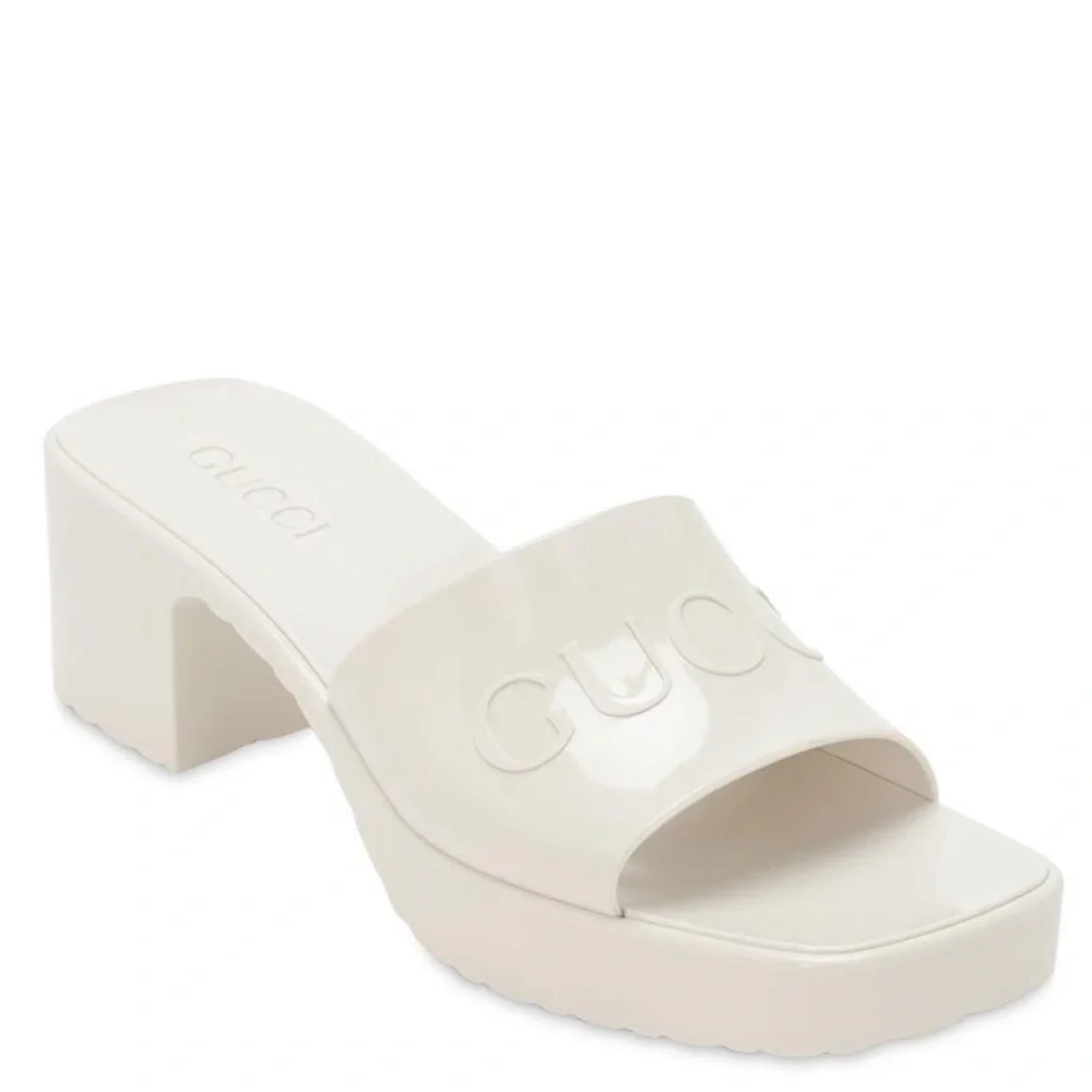 White Gucci jelly rubber platform slip on sandal mule slides size 40